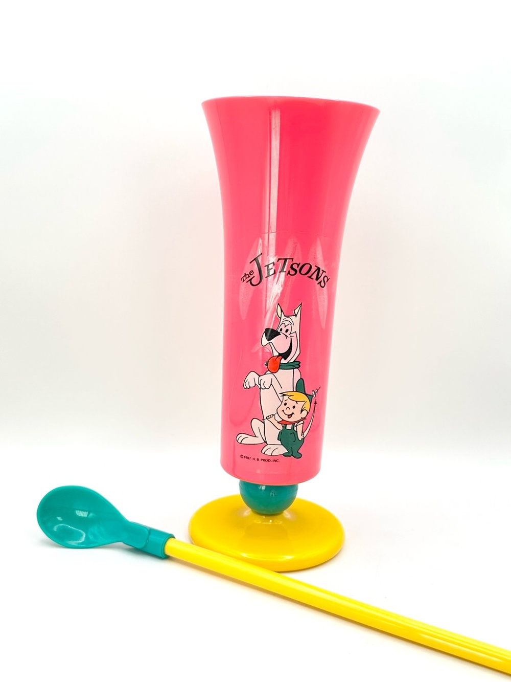 The Jetsons Vintage 1987 Pink Plastic Cup & Long Handled Spoon